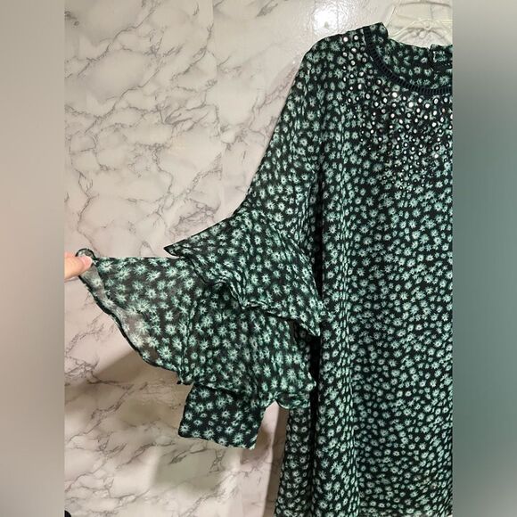 Ranna Gill Mock Neck Dress With Mirrored Beading at Neckline Size M - Picture 3 of 8